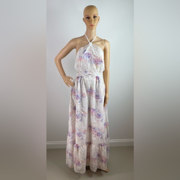 Gianni Bini Halter Neck Cutout Back Embroidered Eyelet Sleeveless Maxi Dress - Picture 6 of 7